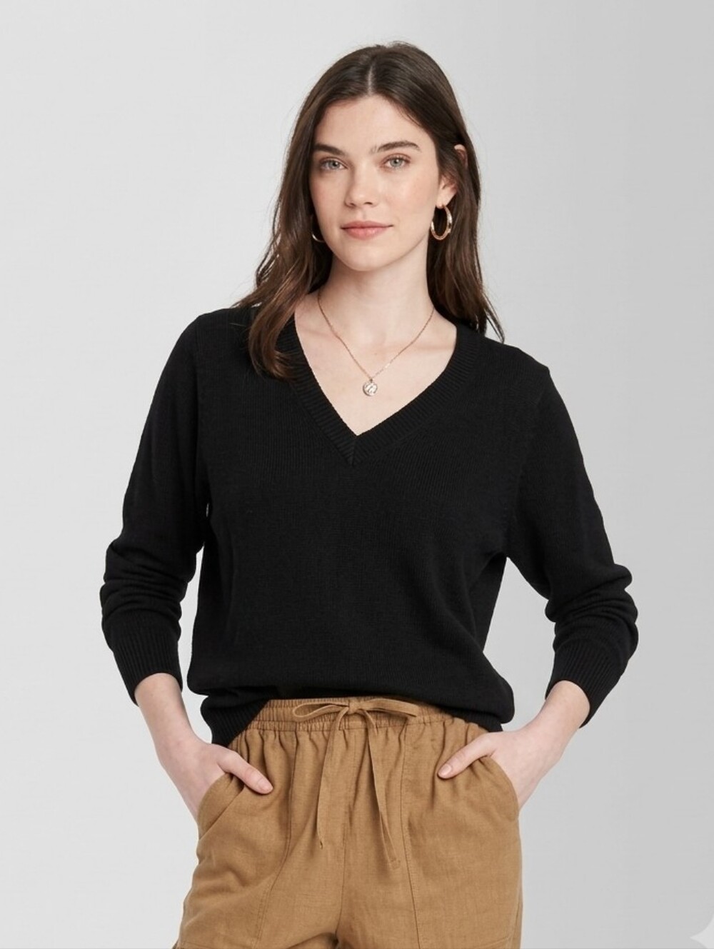 Universal Thread Black V-Neck Knit Sweater